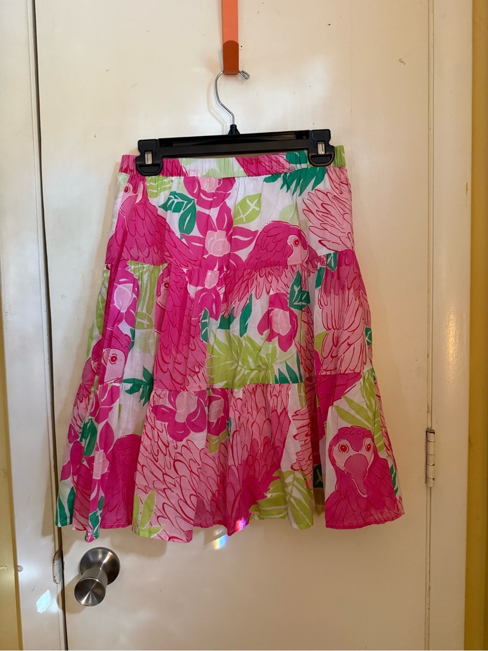 Lilly Pulitzer Pink Tropical Parrot Tiered Skirt